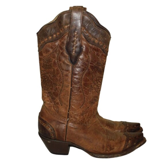 Corral Cowgirl Boots A2500 Brown Leather Embroidered Western Snip Toe Size 6M - Picture 4 of 16